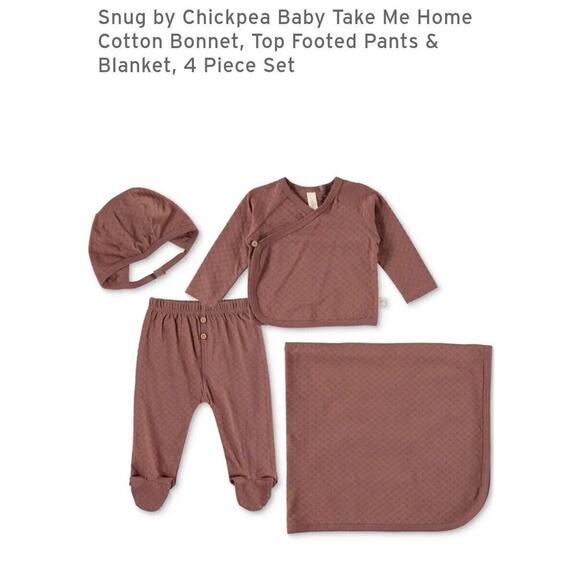 Snug Take Me Home Cotton Bonnet, Top Footed Pants & Blanket, 4piece Set Size 3-6 - Picture 2 of 8